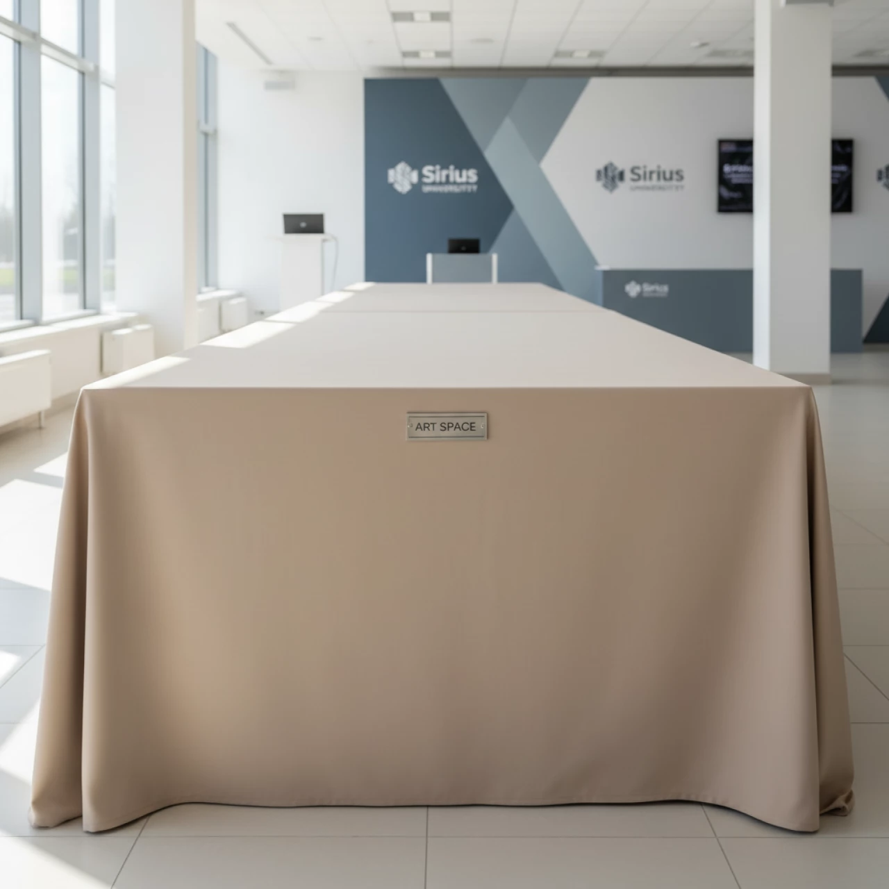 Аренда Скатерть бесшовная прямоугольная бежевая Ларго XXXL в Университете «Сириус» — ART SPACE