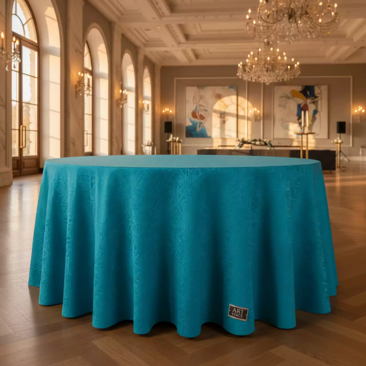 Аренда Скатерть бирюзовая круглая диаметром 3,3 м в Гранд Отель Сочи — ART SPACE
