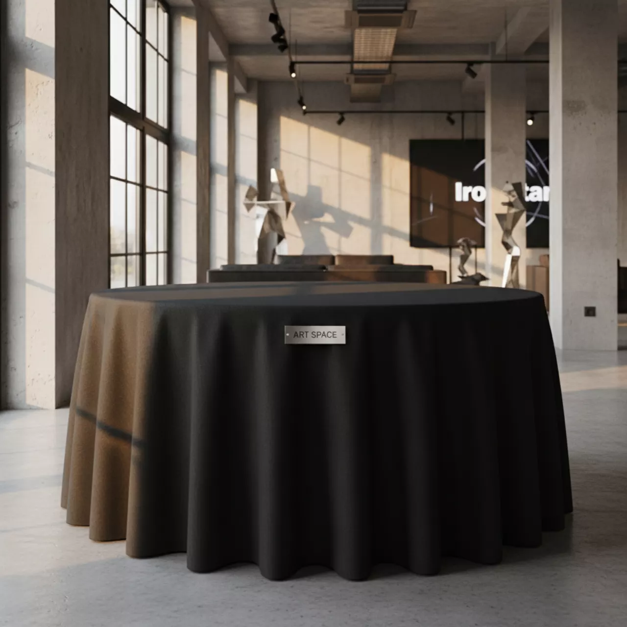 Аренда Скатерть черная на круглый стол диаметром 180 см в Boutique Hotel PORTUM 1905 — ART SPACE