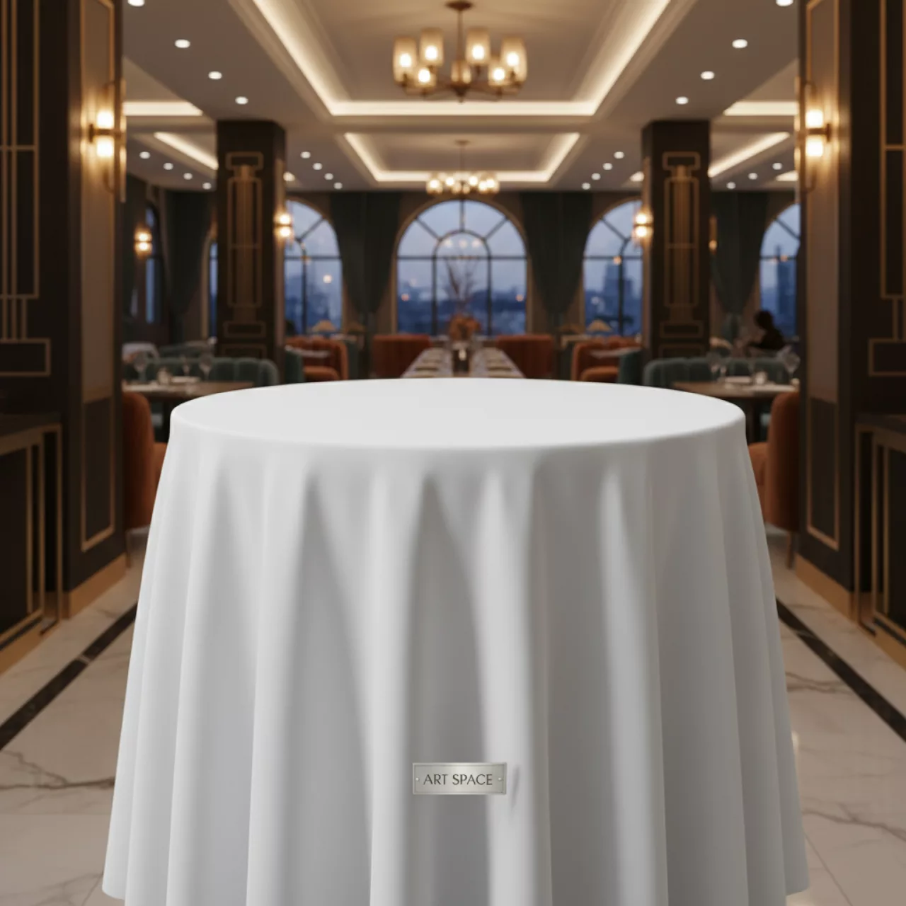 Аренда Скатерть для коктейльного стола белая диаметр 280 см в ресторане «Магеллан» — ART SPACE