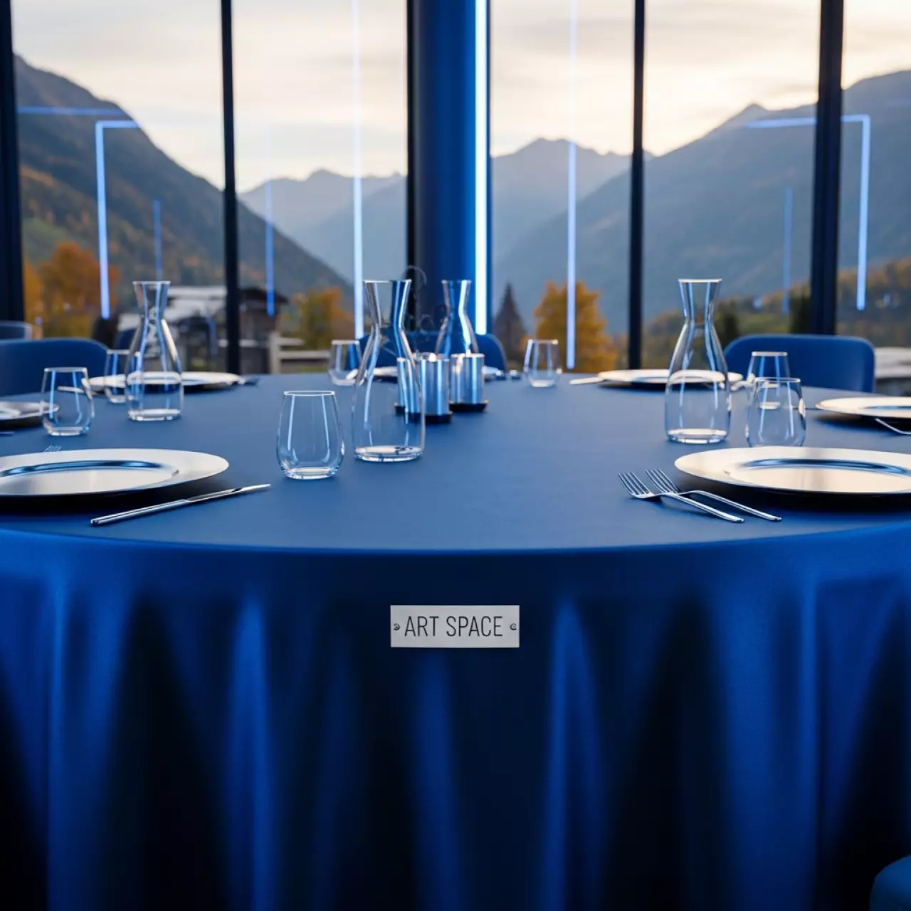 Аренда Скатерть голубая круглая диаметром 3 м в ресторане «La Terrazza» — ART SPACE