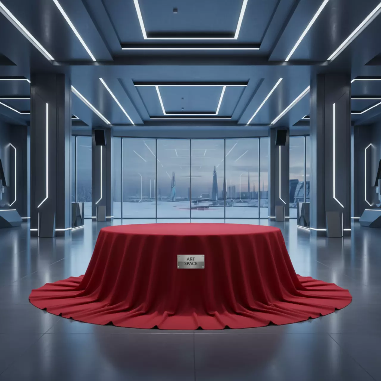 Аренда Скатерть красная круглая диаметр 330 см в санатории «Русь» — ART SPACE