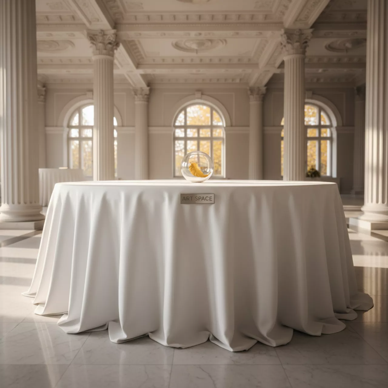 Аренда Скатерть круглая 2,9 м белая сатин в санатории «Сочи» — ART SPACE