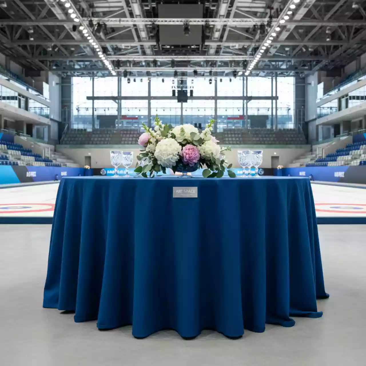 Аренда Скатерть круглая 3,15 м голубая в Керлинговом центре «Ледяной куб» — ART SPACE
