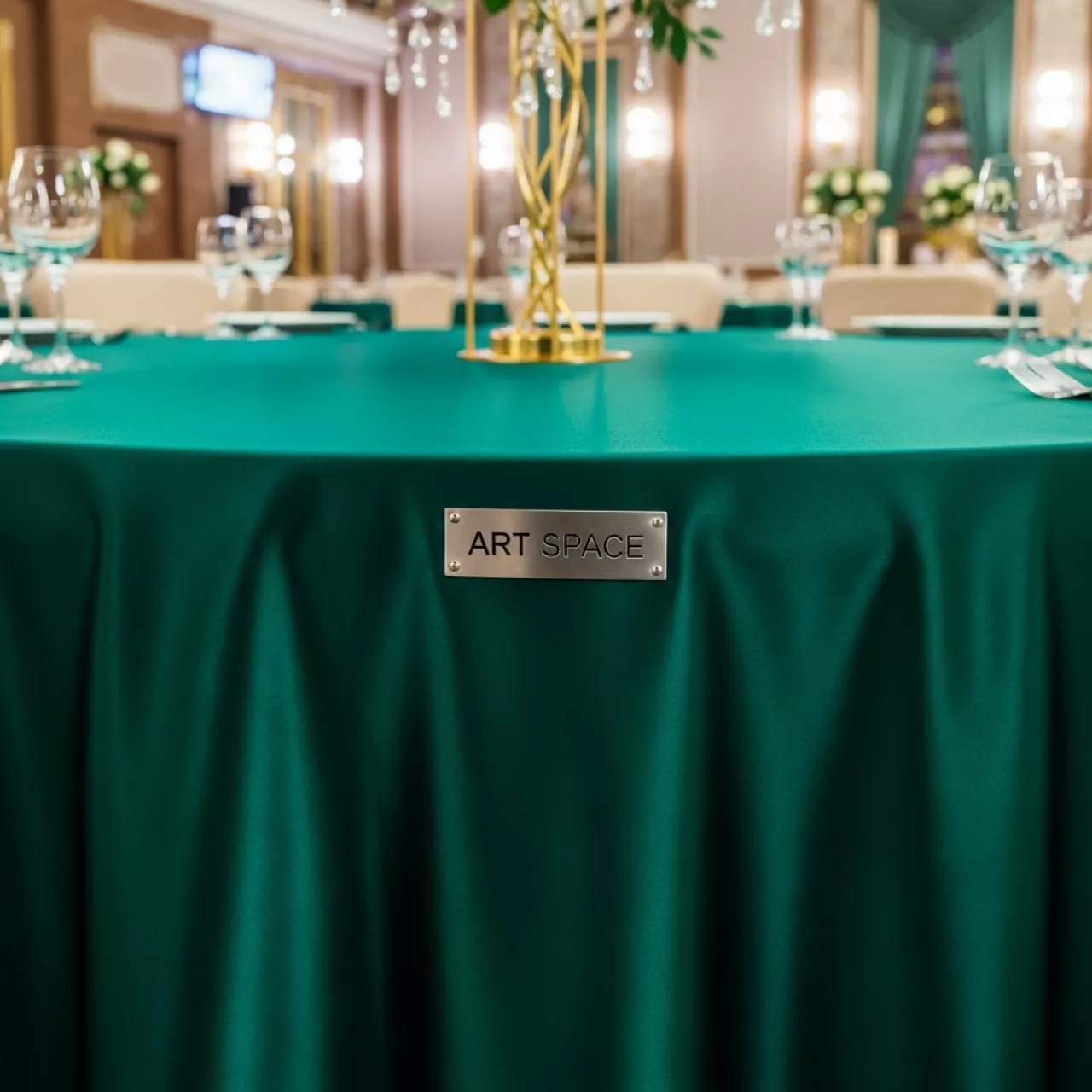 Аренда Скатерть круглая 3,15 м зеленая малахит в банкетном зале «Дельфин» — ART SPACE