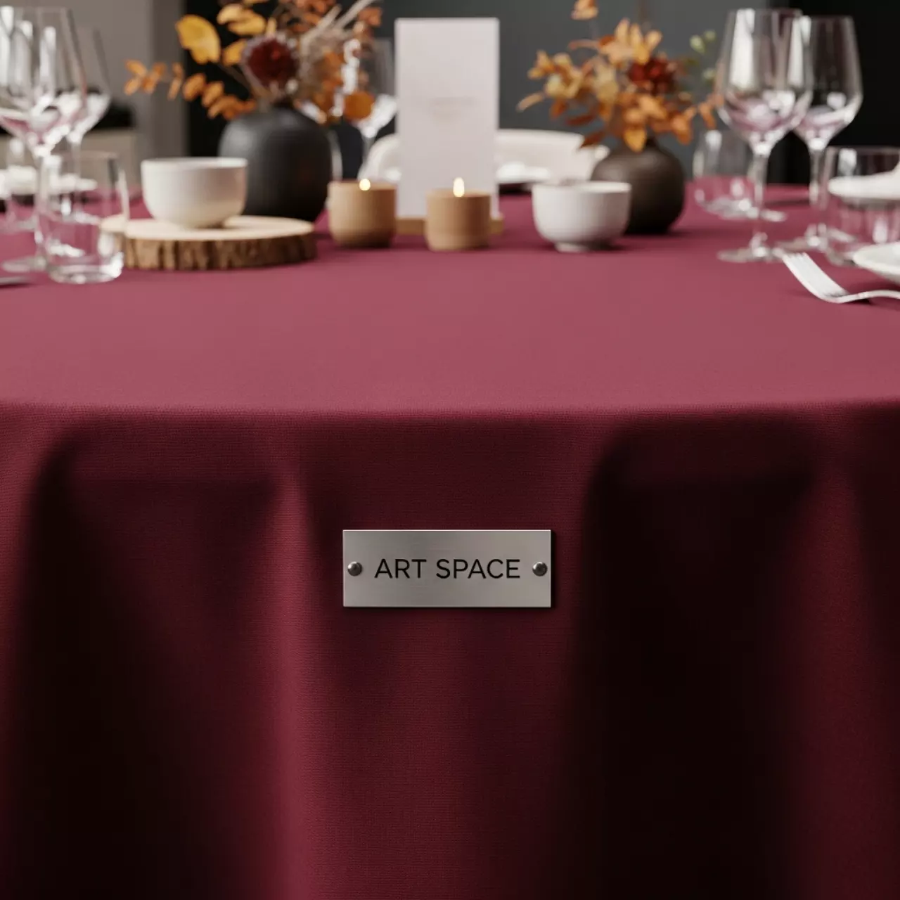 Аренда Скатерть круглая 3,2 м бордовая в Green Flow Hotel — ART SPACE