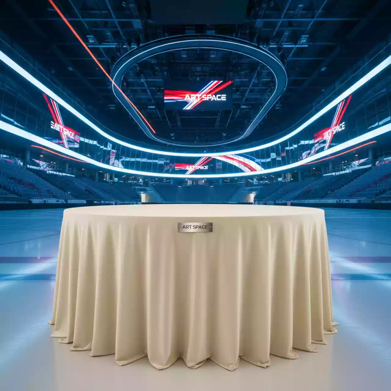 Аренда Скатерть круглая бархатная бесшовная Ларго айвори в ледовой арене «Шайба» — ART SPACE