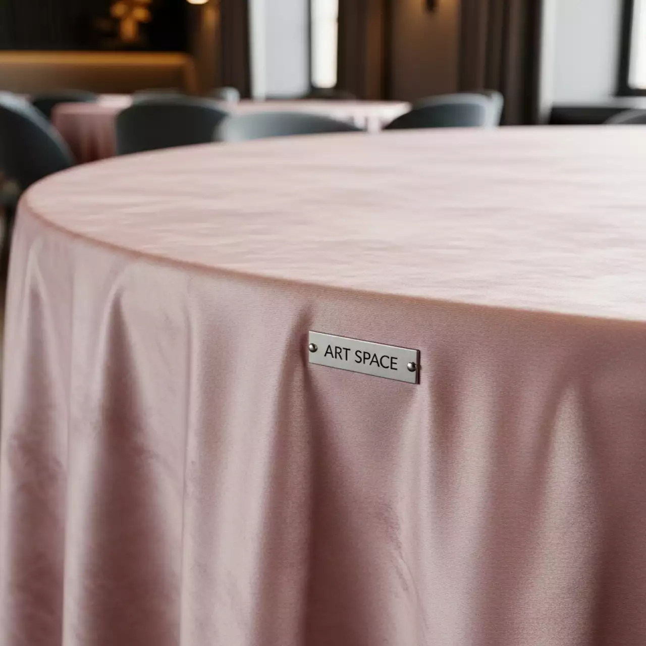 Аренда Скатерть круглая бархатная бесшовная Ларго нежно розовая в ресторане «Высота 5642» — ART SPACE
