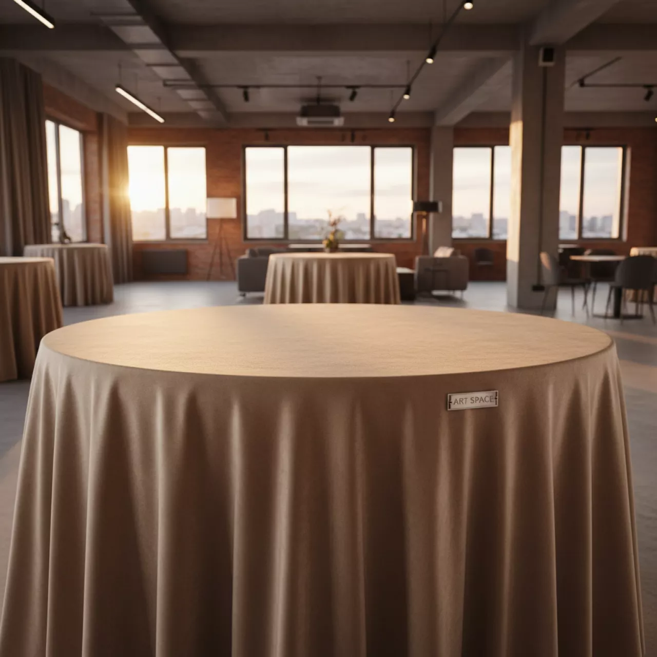 Аренда Скатерть круглая бархатная бежевая Альт № 402 в Omega Sirius — ART SPACE