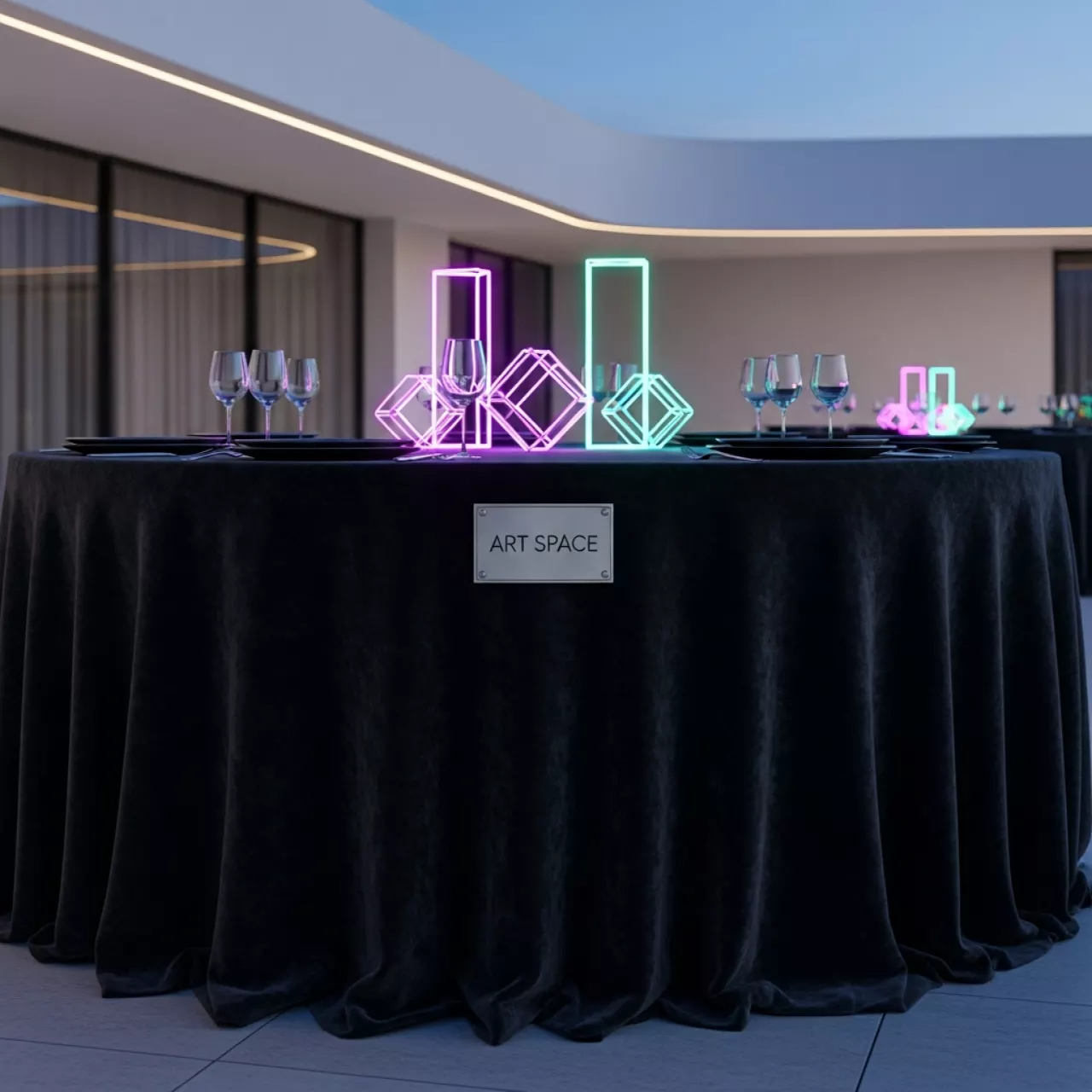 Аренда Скатерть круглая бархатная черная 3300 мм на вилле «Анна» — ART SPACE