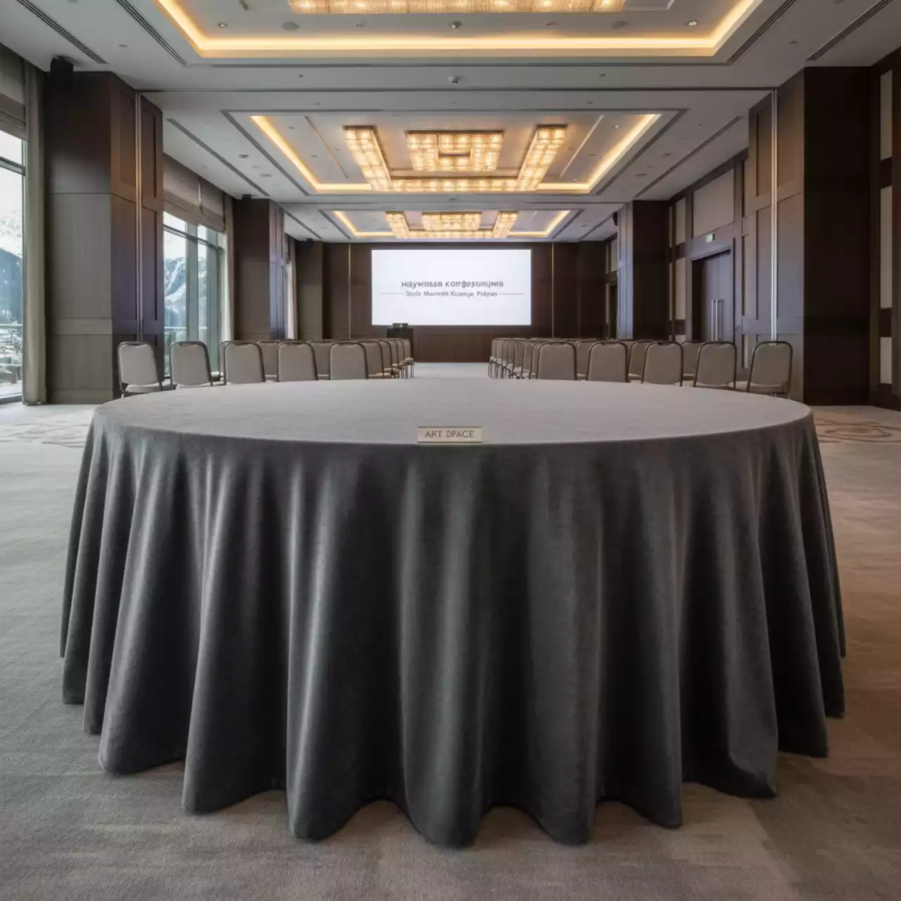 Аренда Скатерть круглая бархатная графитовая Альт № 408 в Sochi Marriott Krasnaya Polyana — ART SPACE