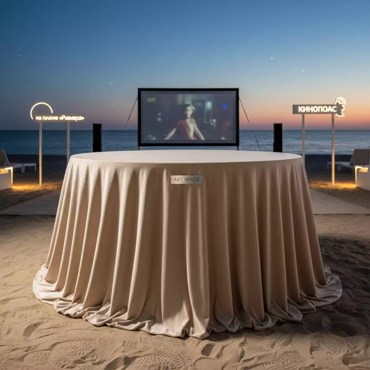 Аренда Скатерть круглая бархатная Кокосовый раф на пляже «Ривьера» — ART SPACE