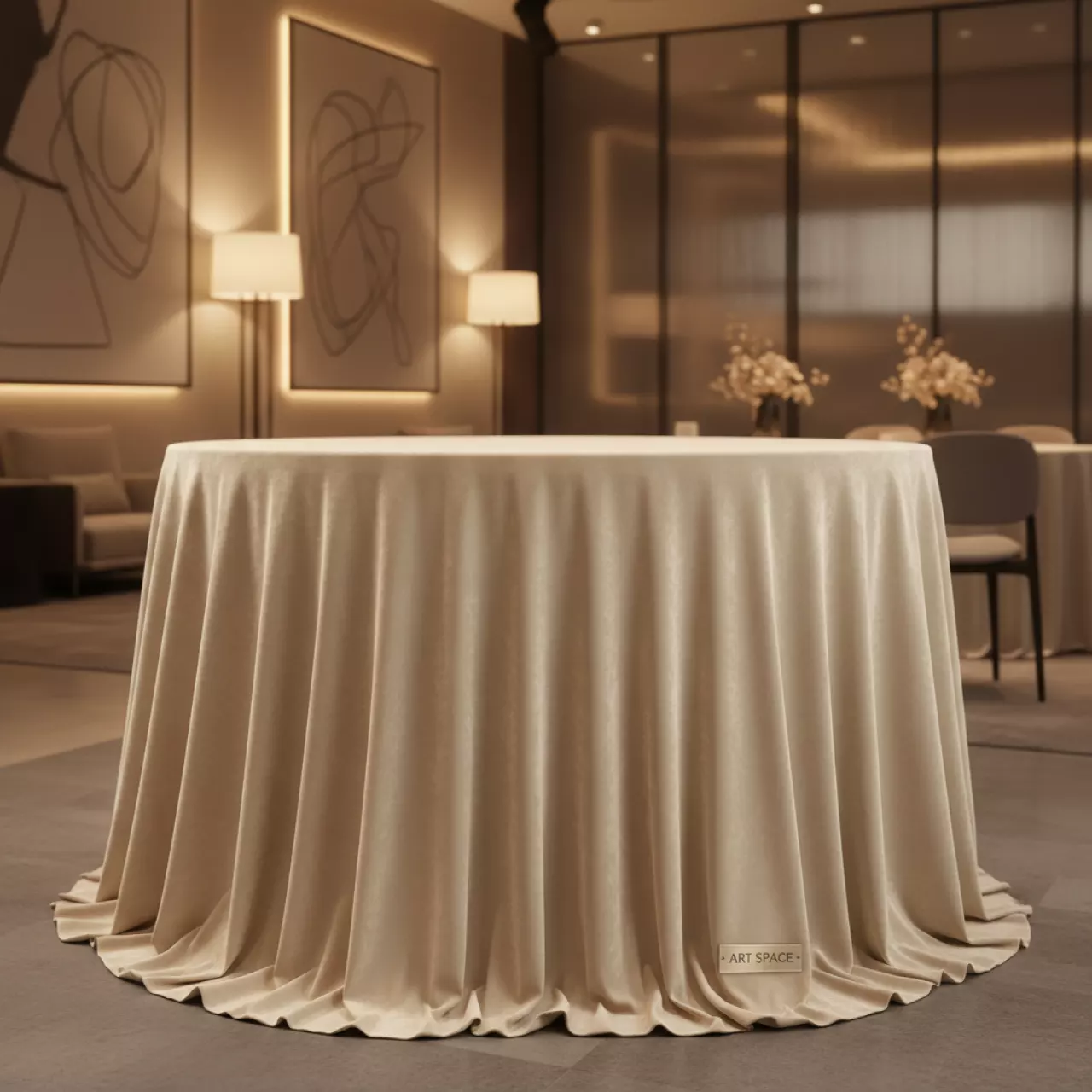 Аренда Скатерть круглая бархатная кремовая 3300 мм в Stella di Mosca — ART SPACE
