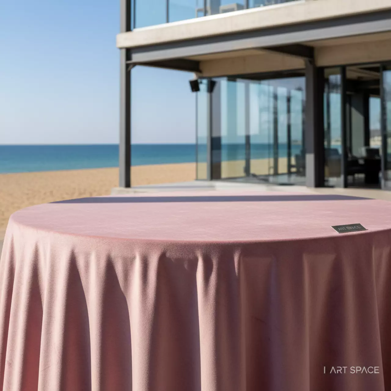Аренда Скатерть круглая бархатная пыльно розовая Альт на пляже «Мандарин» — ART SPACE