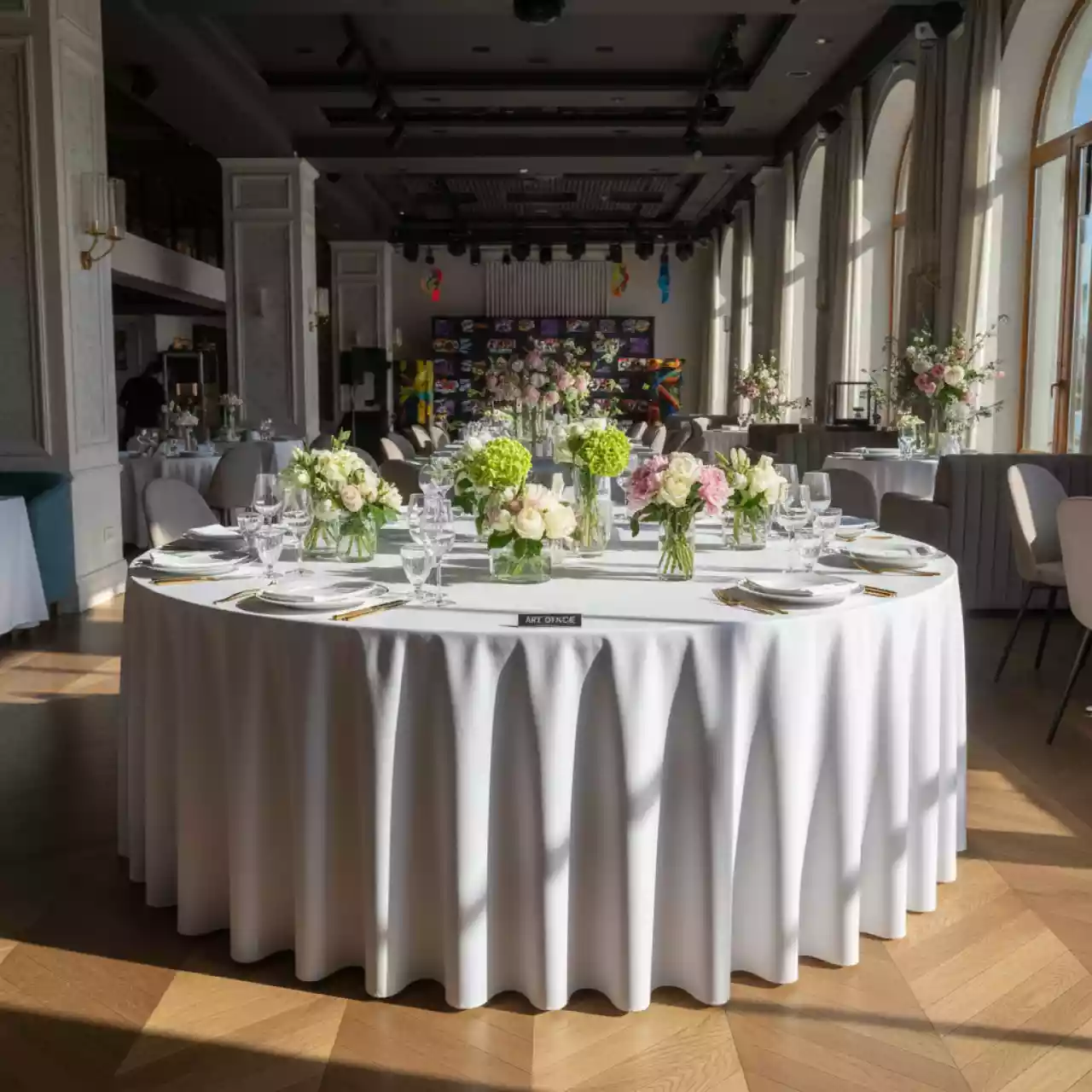 Аренда Скатерть круглая белая 2,6 м в ресторане «Сыроварня» — ART SPACE