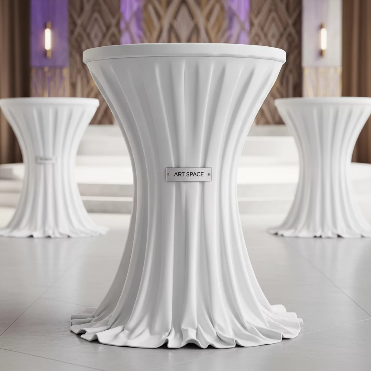 Аренда Скатерть круглая белая для коктейльного стола в Red Arena — ART SPACE