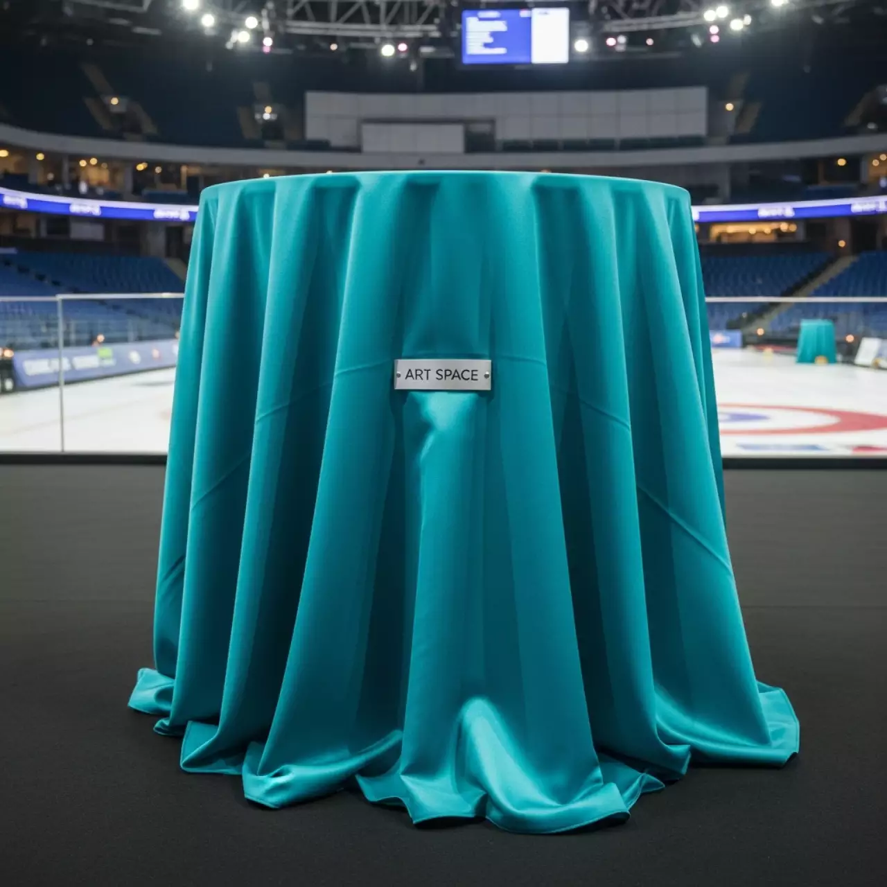 Аренда Скатерть круглая бирюзовая 3,3 м в Керлинговом центре «Ледяной куб» — ART SPACE