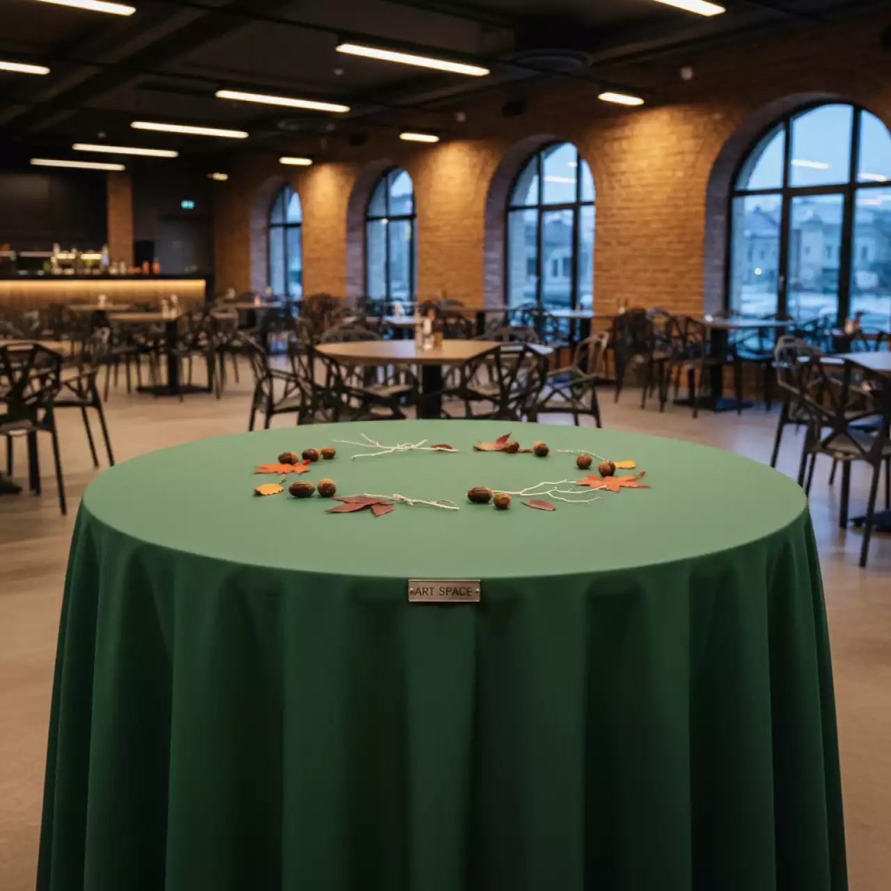 Аренда Скатерть круглая цвет зеленое яблоко 3,3 м в ресторане «Sanremo» — ART SPACE