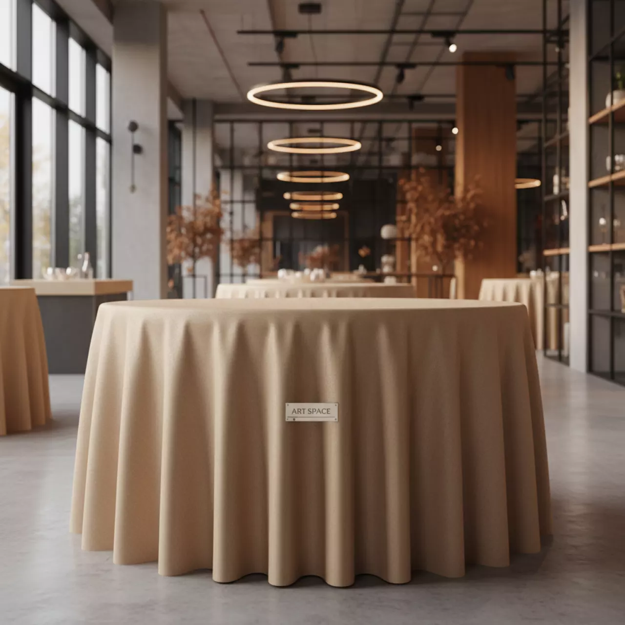 Аренда Скатерть круглая цвета шампань диаметр 2,6 м в Университете «Сириус» — ART SPACE