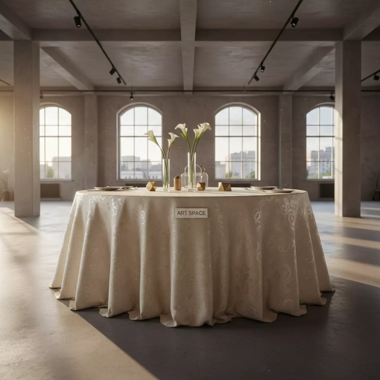 Аренда Скатерть круглая D 3000 ричард слоновая кость вензель в комплексе Sea Galaxy — ART SPACE