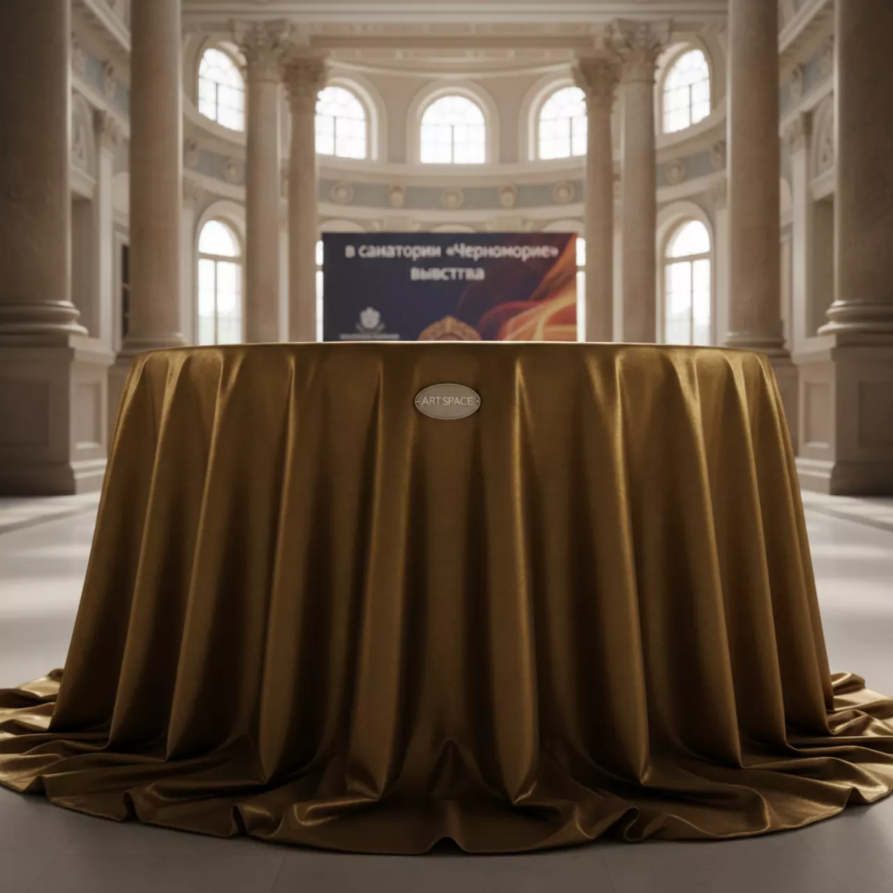 Аренда Скатерть круглая диаметр 3,15 м золотая в санатории «Черноморье» — ART SPACE