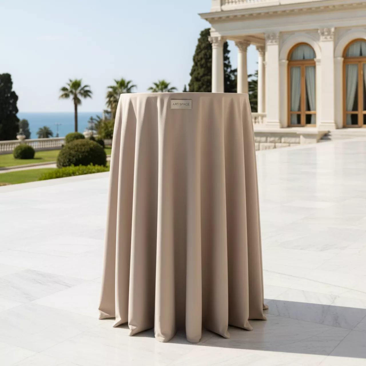 Аренда Скатерть круглая для коктейльного стола бежевая в санатории «Сочи» — ART SPACE