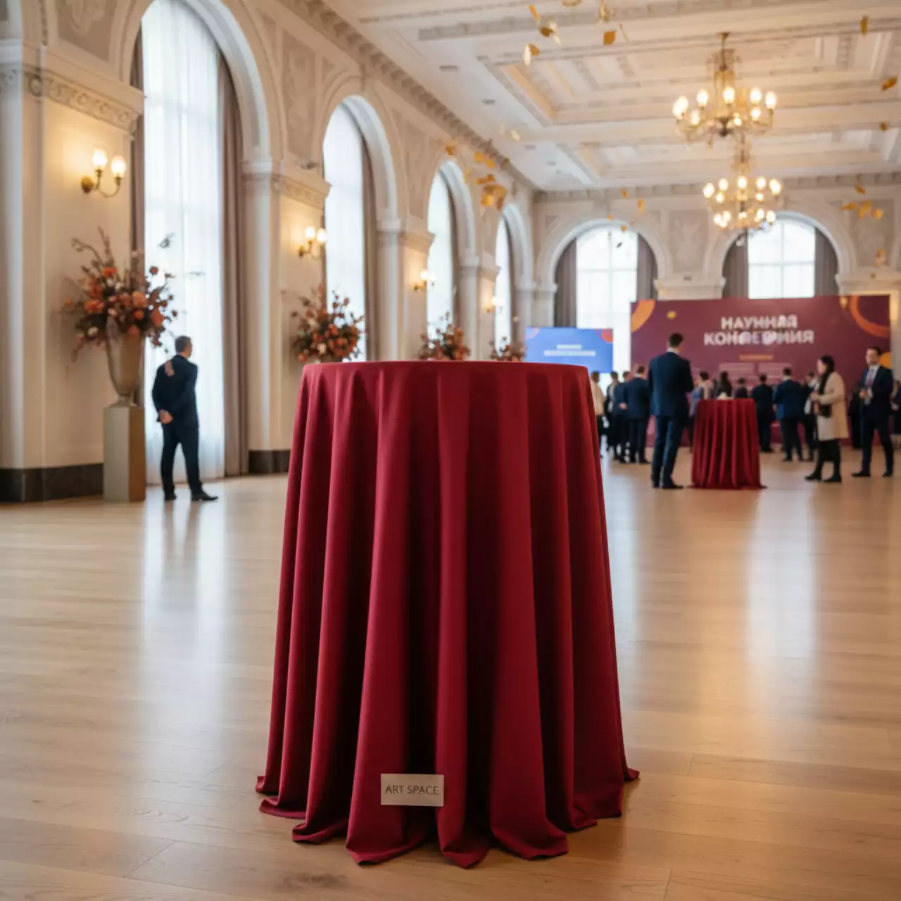 Аренда Скатерть круглая для коктейльного стола красная в Поляна 1389 Отель и Спа — ART SPACE