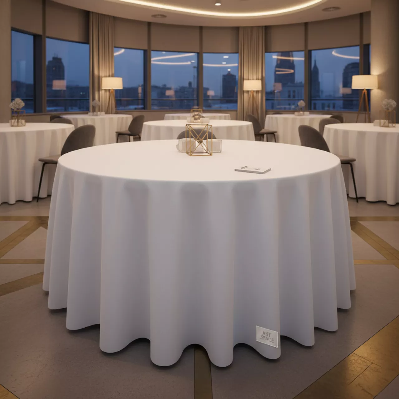Аренда Скатерть круглая габардин белая 2,5 м в МФК «Горный» — ART SPACE