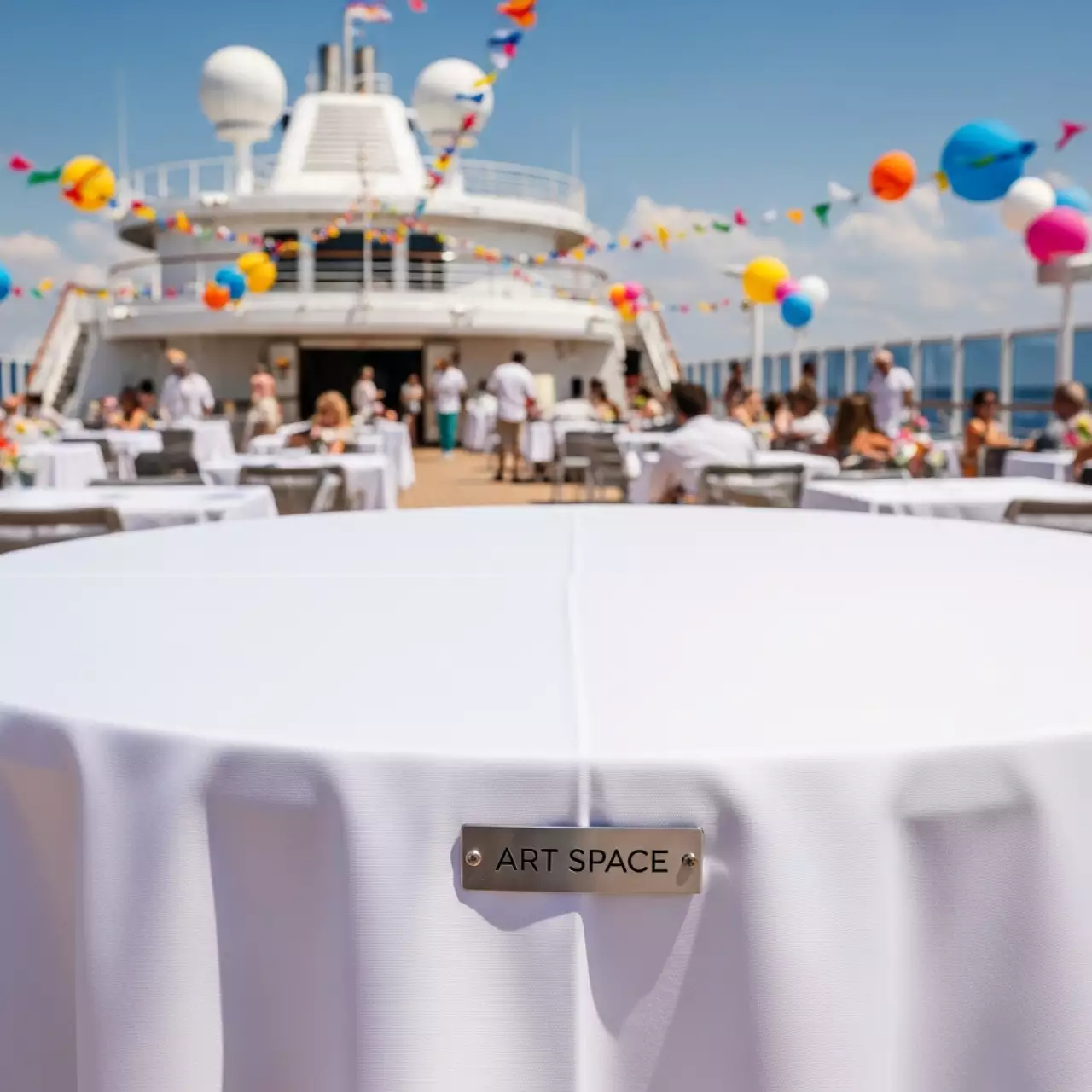 Аренда Скатерть круглая "Габардин" белая 3300 мм на теплоходе «Дагомыс» — ART SPACE