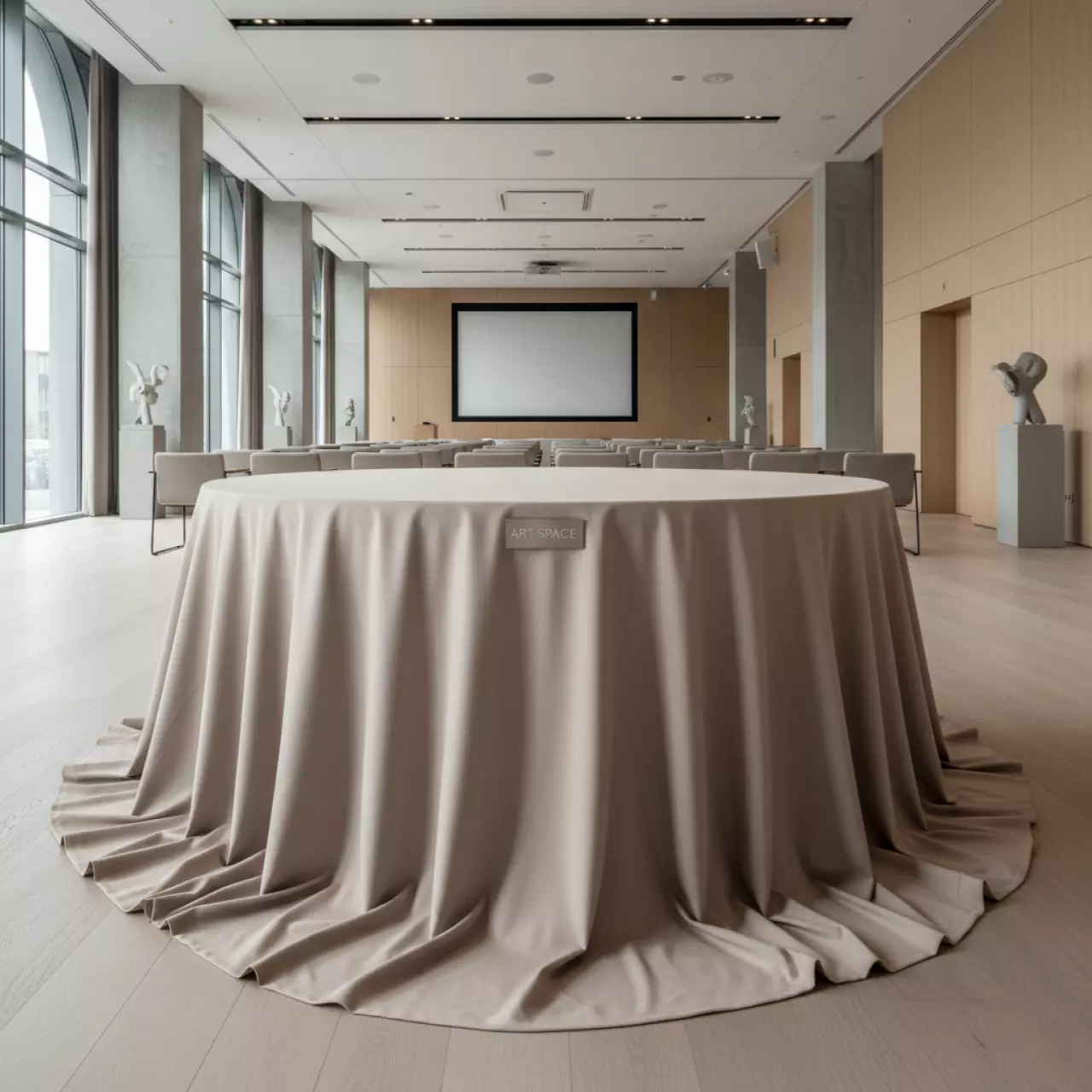 Аренда Скатерть круглая Габардин бежевая 3300 мм в Swissôtel Resort Sochi Kamelia — ART SPACE