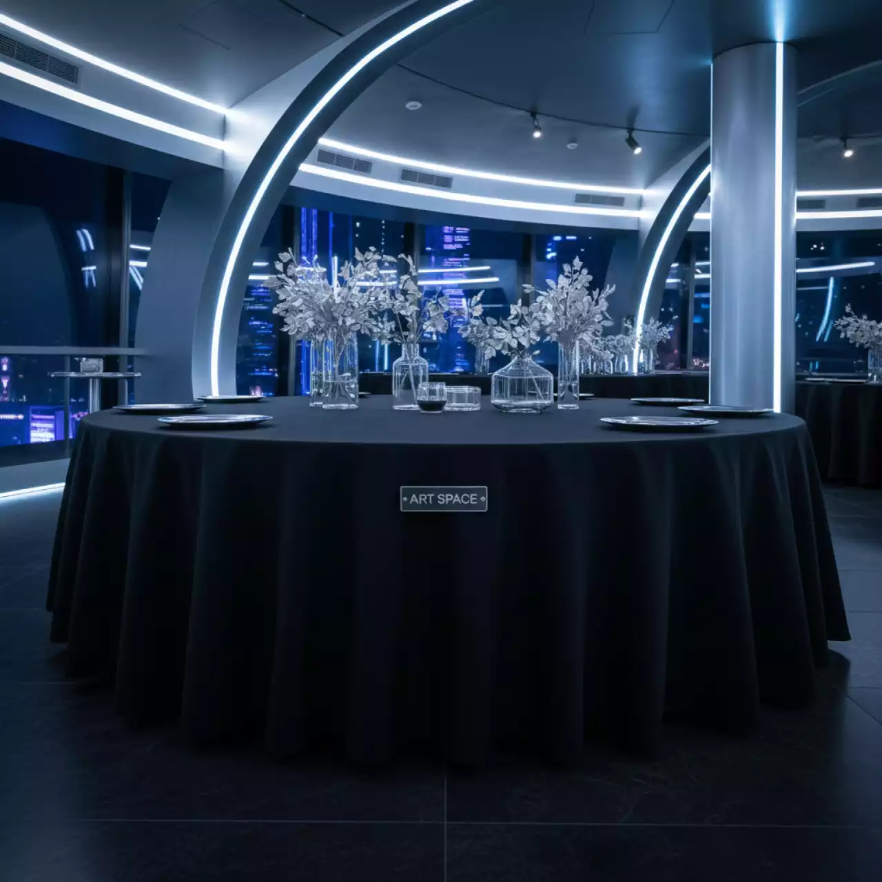 Аренда Скатерть круглая Габардин черная в ресторане «D.O.M» — ART SPACE