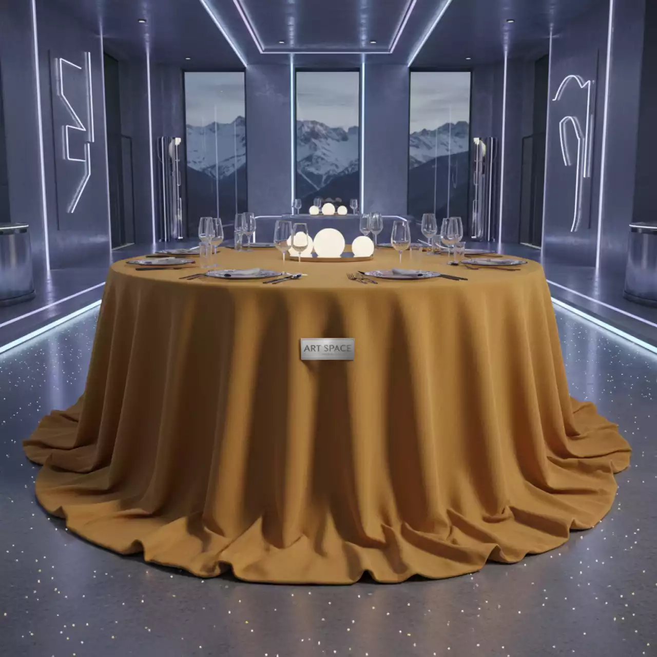Аренда Скатерть круглая Габардин горчичная 3000 мм в Sochi Marriott Krasnaya Polyana — ART SPACE