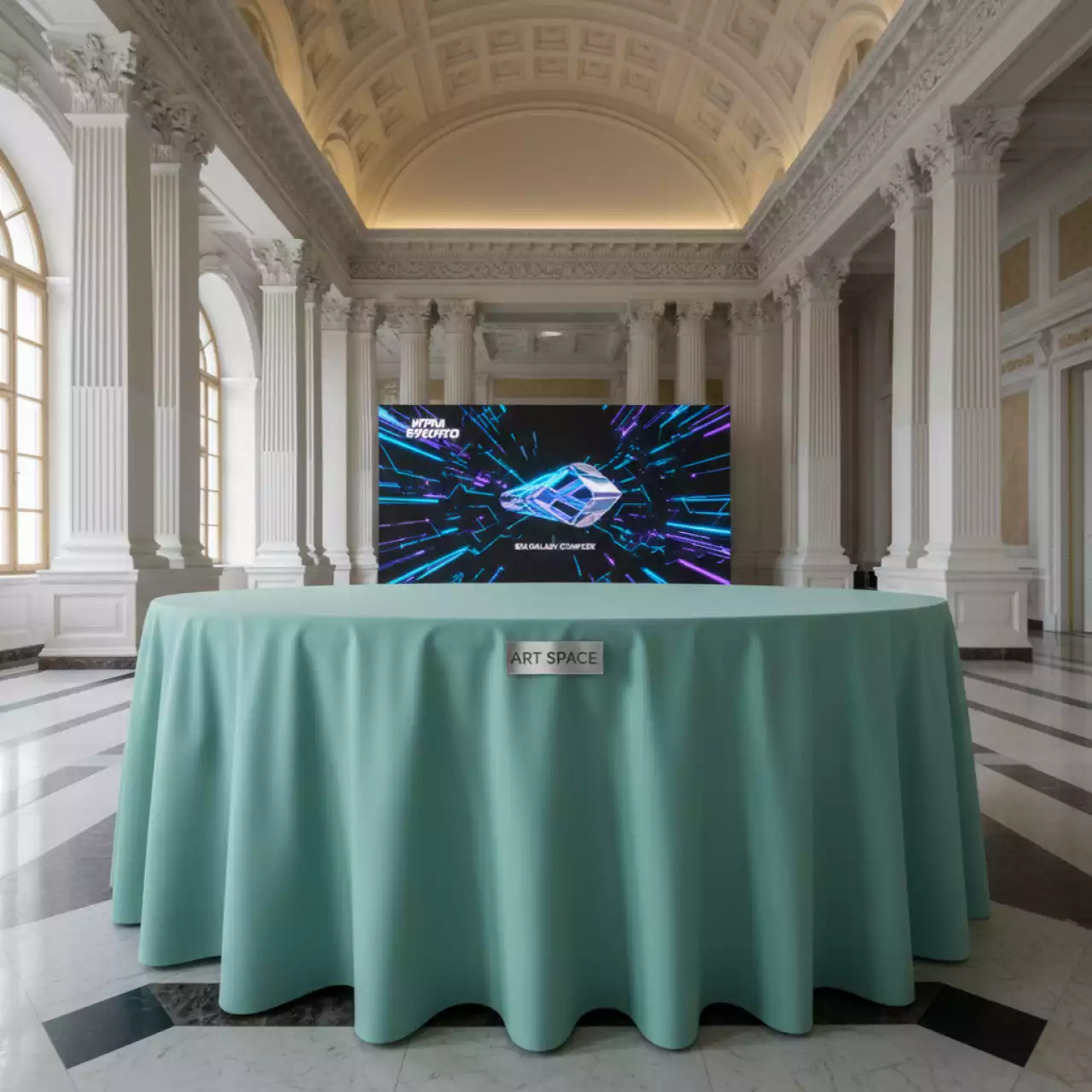 Аренда Скатерть круглая габардиновая бесшовная мятная Тенор в комплексе Sea Galaxy — ART SPACE