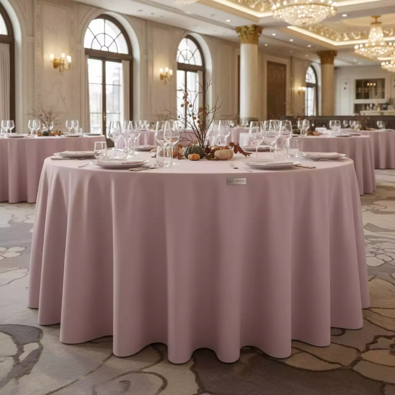 Аренда Скатерть круглая габардиновая бесшовная пудровая Тенор в казино «Сочи» — ART SPACE
