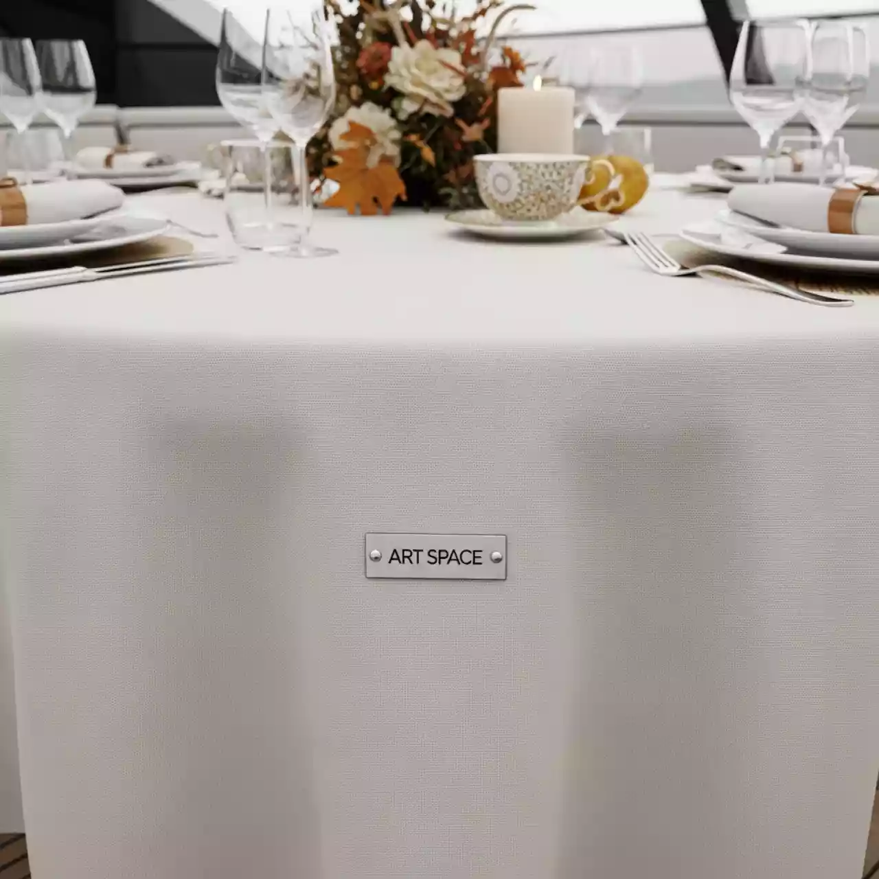 Аренда Скатерть круглая габардиновая бесшовная Тенор айвори на VIP-яхте (Имеретинский порт) — ART SPACE