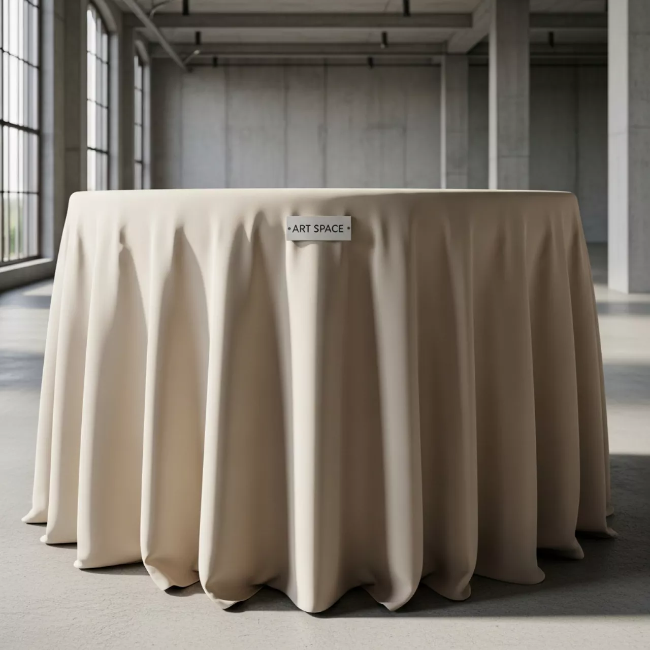 Аренда Скатерть круглая габардиновая бесшовная Тенор светло бежевая в Ледовом дворце «Айсберг» — ART SPACE