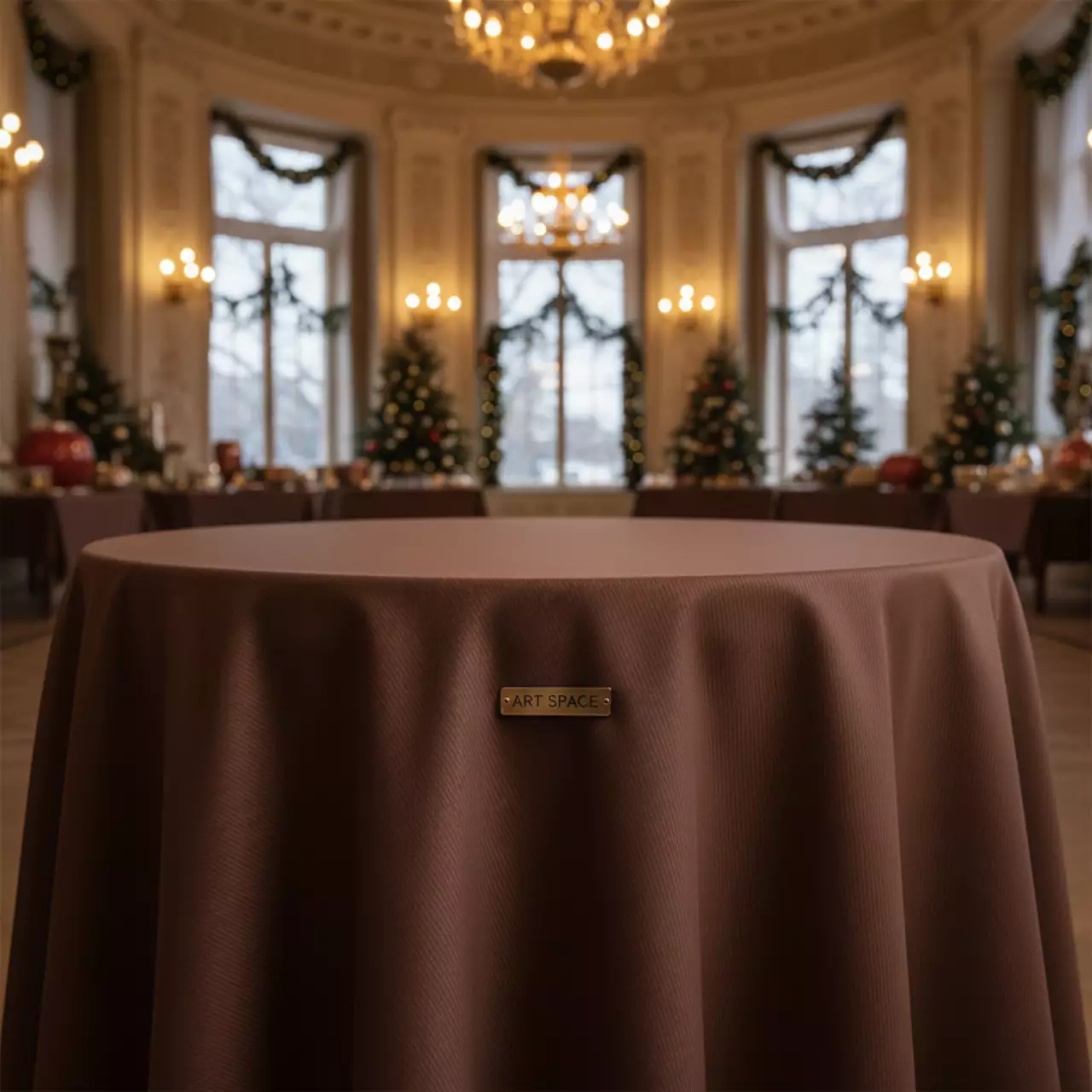 Аренда Скатерть круглая габардиновая какао Рондо в усадьбе Голицына — ART SPACE