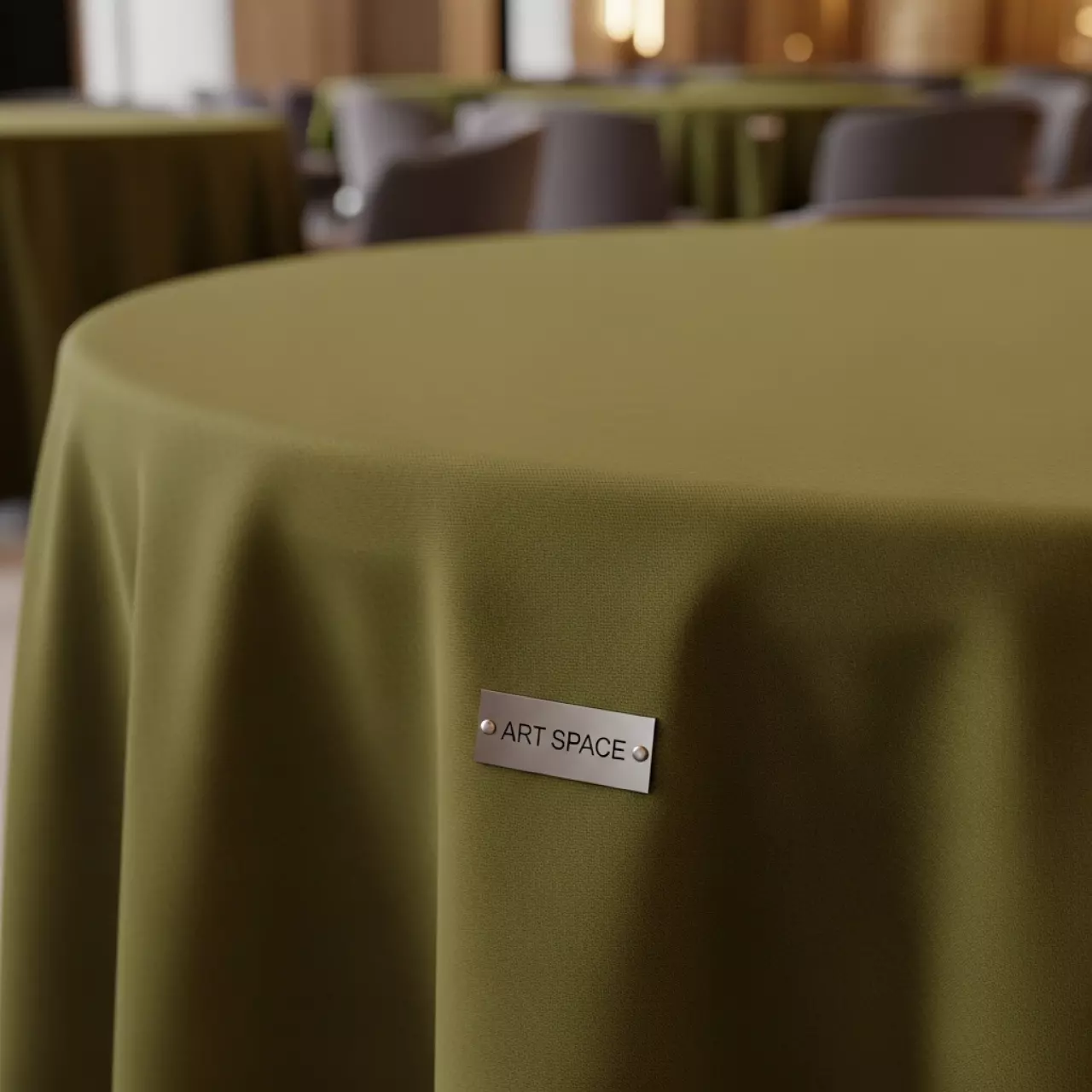 Аренда Скатерть круглая габардиновая оливковая Рондо в ледовом дворце «Роза Хутор» — ART SPACE