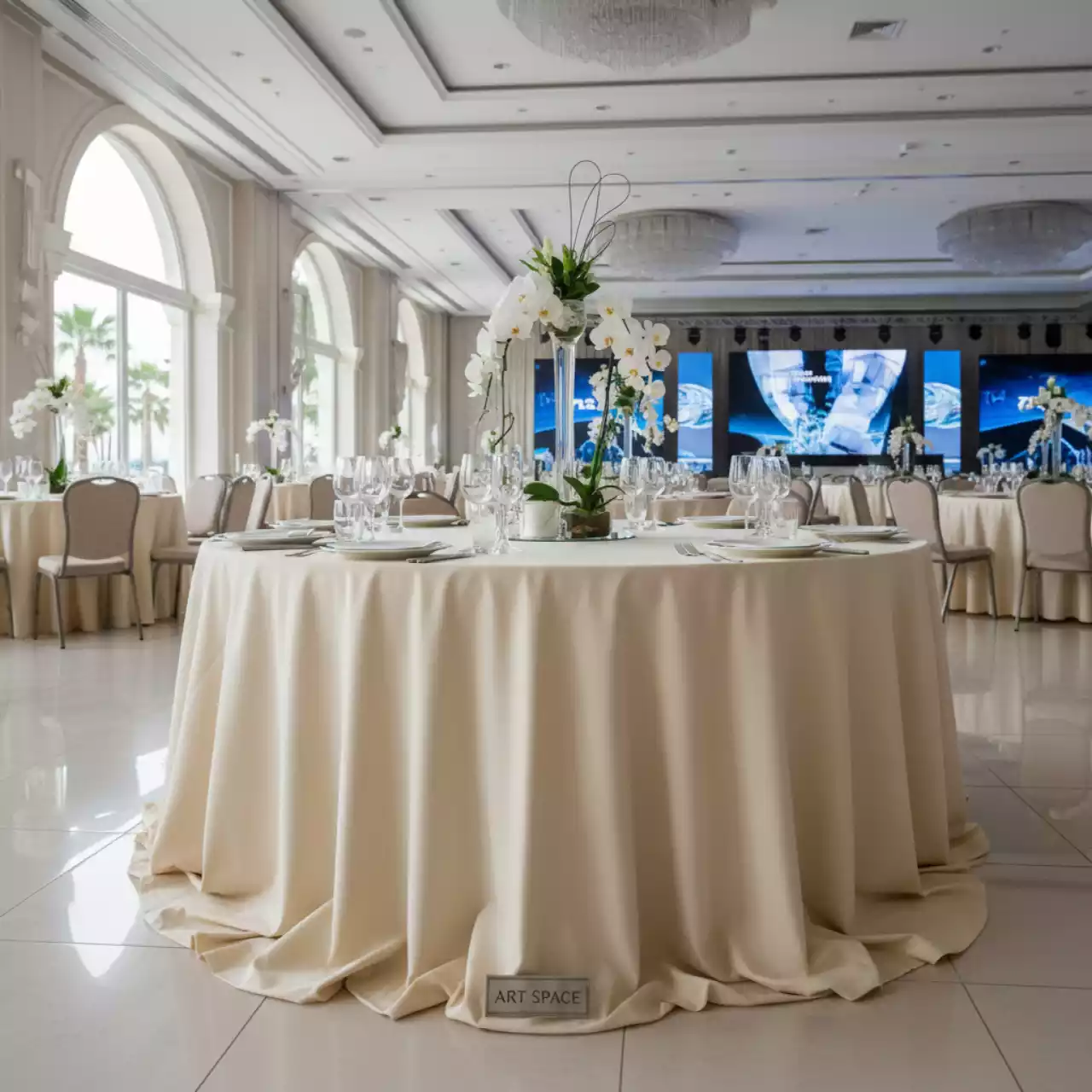 Аренда Скатерть круглая габардиновая Рондо айвори в Сочи Парк Отеле — ART SPACE