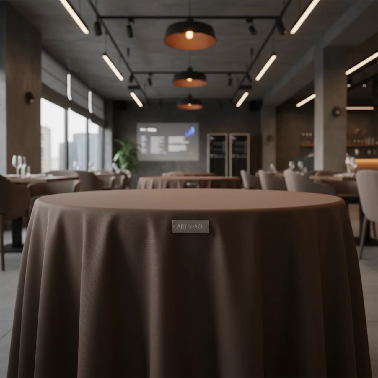 Аренда Скатерть круглая габардиновая шоколадная Рондо в ресторане «Voda» — ART SPACE