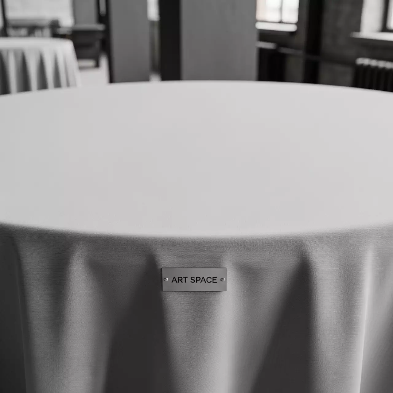 Аренда Скатерть круглая габардиновая светло серая 3300 мм на территории Морпорта Сочи — ART SPACE