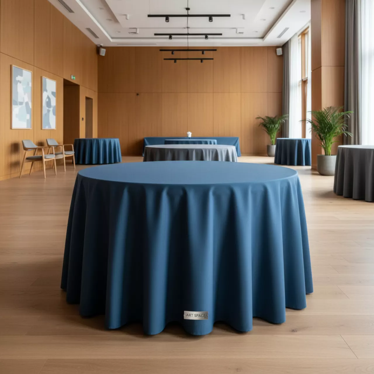 Аренда Скатерть круглая голубая 3 м в Green Flow Hotel — ART SPACE