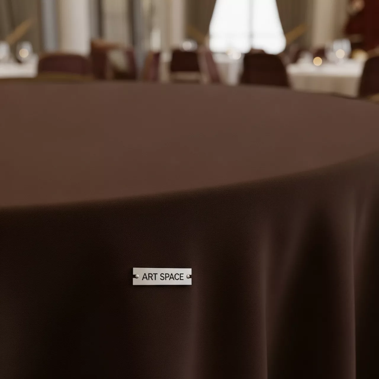 Аренда Скатерть круглая коричневого цвета диаметр 3,3 м в ресторане «Магадан» — ART SPACE