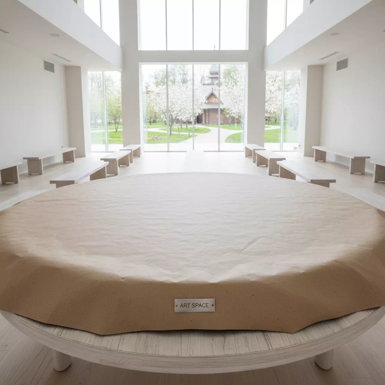 Аренда Скатерть круглая крафт 3,3 м в этно-парке «Моя Россия» — ART SPACE