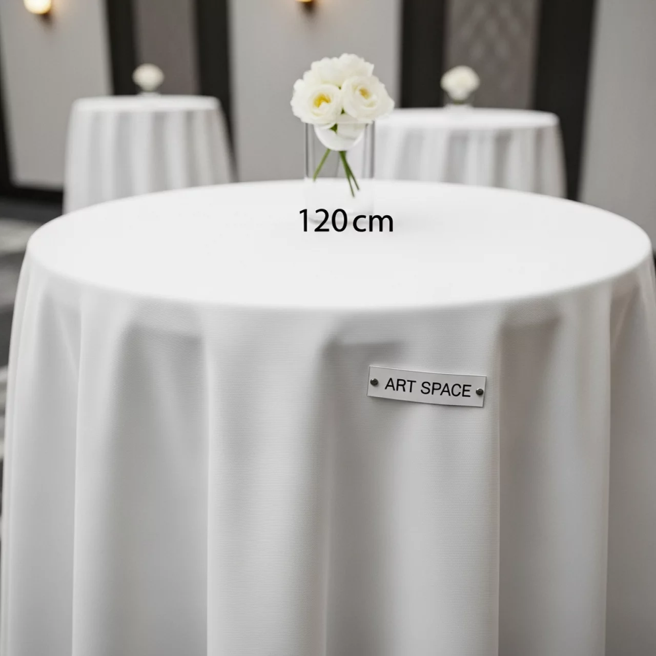 Аренда Скатерть круглая на коктейльный стол 120 см белая в Imeretinskiy Hotel — ART SPACE