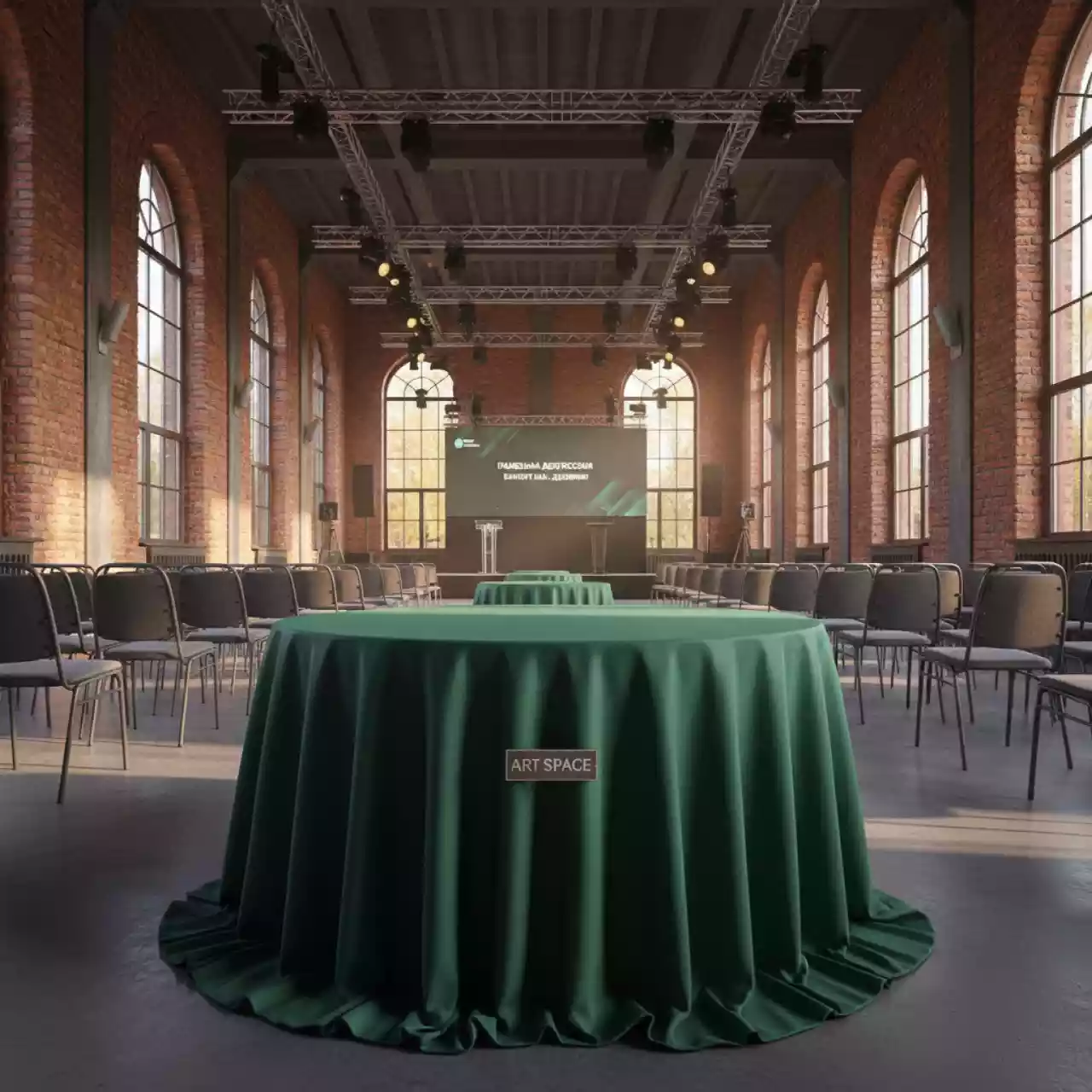 Аренда Скатерть круглая Pantone 361 U зеленая в банкетном зале «Дельфин» — ART SPACE