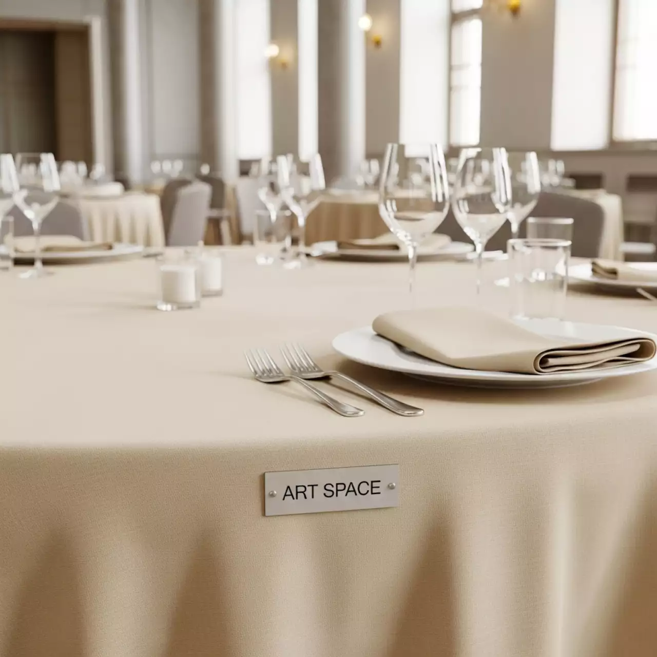 Аренда Скатерть круглая Pantone 719 U бисквитная в усадьбе Голицына — ART SPACE