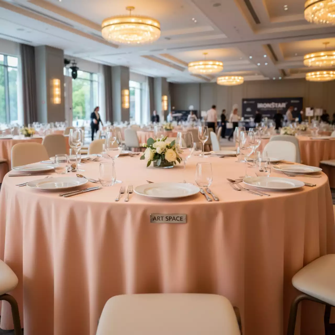 Аренда Скатерть круглая персиковая Pantone 475 в Rodina Grand Hotel & SPA — ART SPACE