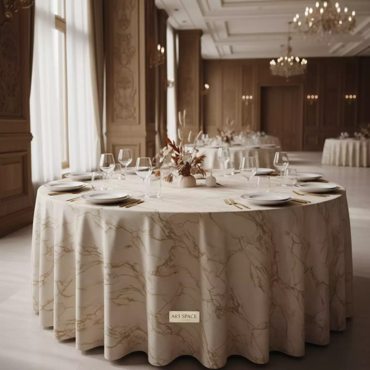 Аренда Скатерть круглая Шампань мрамор 3300 мм в отеле «Богатырь» — ART SPACE