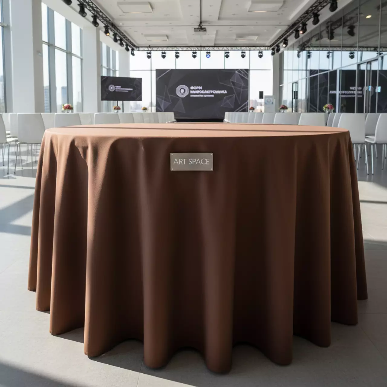 Аренда Скатерть круглая шоколадная R4E 00339 3,2 м в Mantera Supreme — ART SPACE
